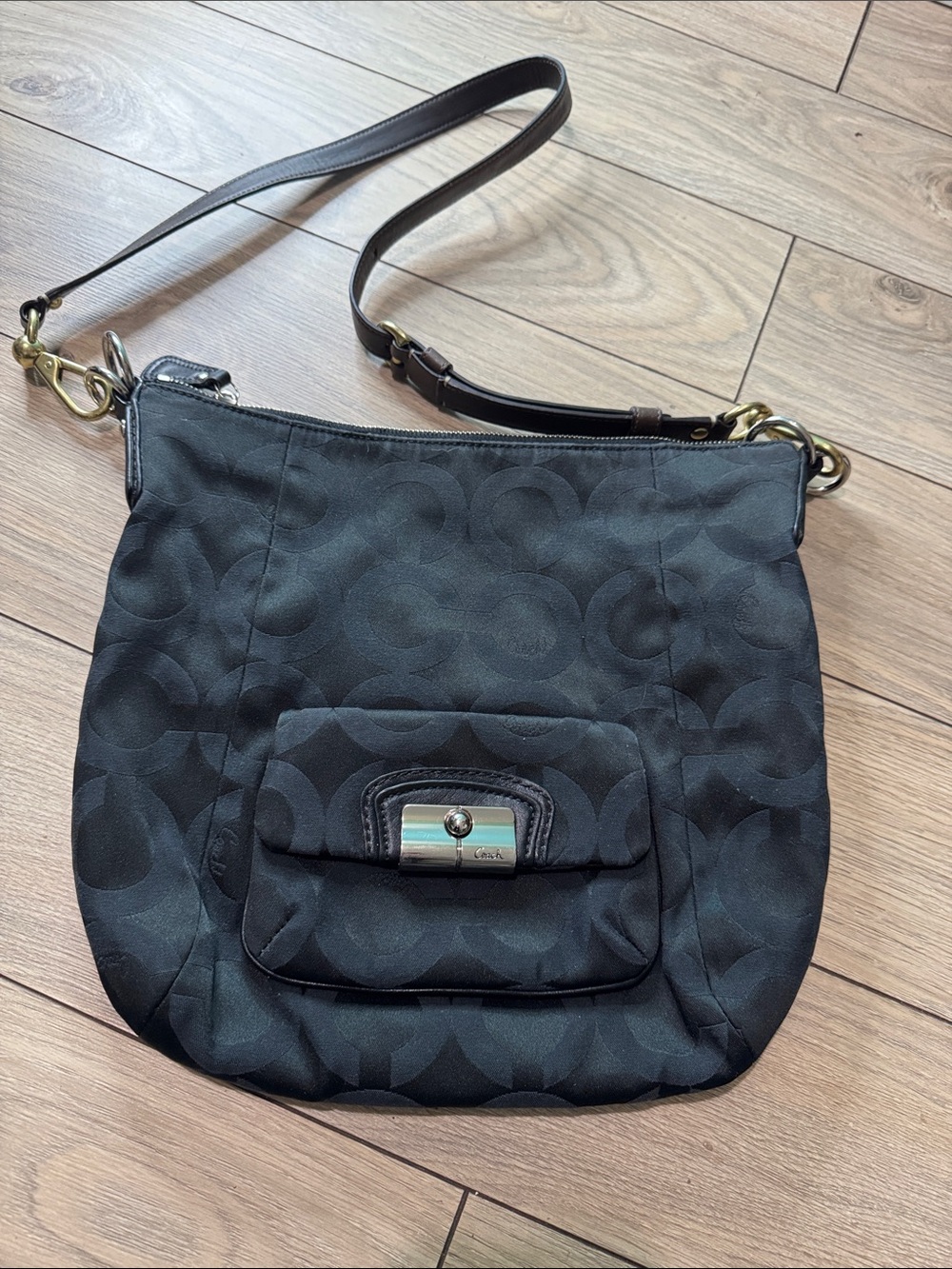 Coach Black Signature Crossbody with Front Flap Pocket